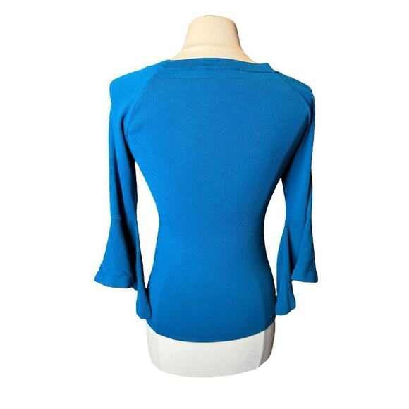 International Concepts Women's Blue Boat Neck Bell-Sleeve Blouse Petite Medium - Picture 5 of 7